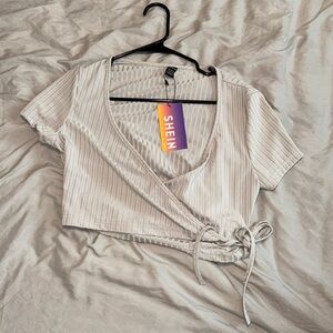 Shein size large grey crop wrap top
